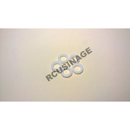 RONDELLES TEFLON ALESAGE 7mm, DIAMETRE 12mm,EPAISSEUR 2mm. LOT DE 5